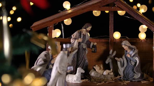 Jesus Christ Nativity Scene with Atmospheric Lights