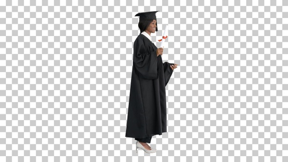 Attractive african female graduate holding diploma, Alpha Channel alt