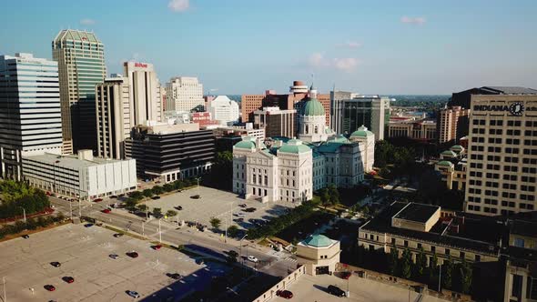 4k aerial view and flyover of downtown Indianapolis and capitol building alt
