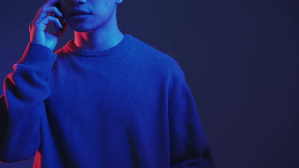 Scam Call Mobile Conflict Neon Annoyed Guy Phone alt