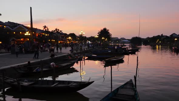 Sunset over Thu Bon River, Old Quarter of Hoi An, Vietnam
