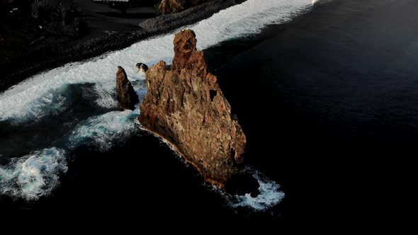 Drone Flying Above Cliff in the Sea Near Ribeira Da Janela, Madeira Island Portugal