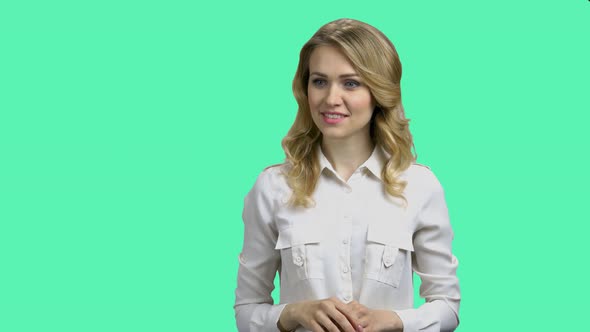 Attractive Business Woman Working with Virtual Screen alt