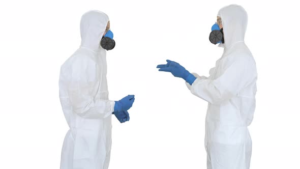 Two Doctors Giving High Five After a Successful Talk on White Background. alt