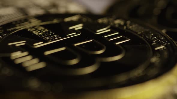 Rotating shot of Bitcoins (digital cryptocurrency) - BITCOIN 0416 alt