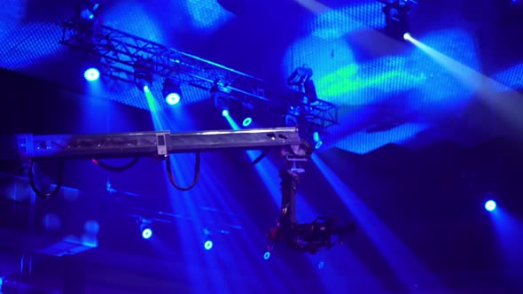 TV show, crane. Video camera on the tap when shooting a television show. Live event alt