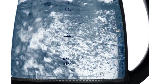 Boiling Water in Glass Kettle on White Background alt