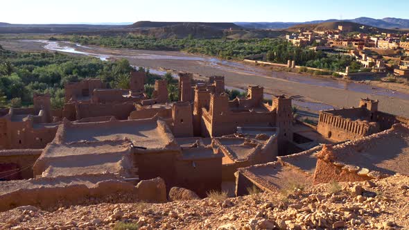 Crane Shot of Ksar of Ait-Ben-Haddou, Morocco, Fortified Village, Great Example of Moroccan Earthen alt