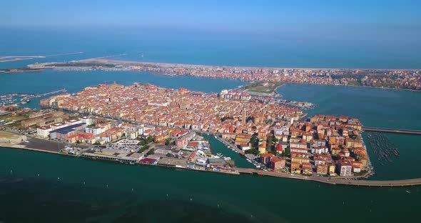 Aerial View of Chioggia and Sottomarina and the Sea on the Horizon alt