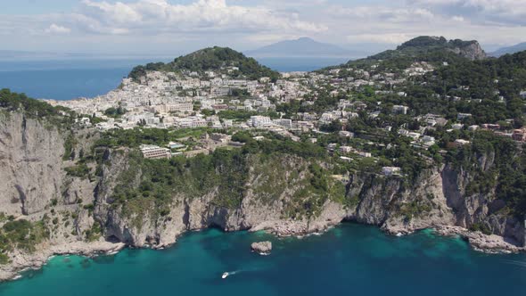 Amazing Aerial View Of Capri Island In Italy With Cliffs And Tropical Water alt