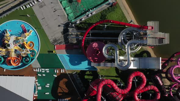 Top View of an Indoor Water Park with Slides and a Swimming Pool in Minsk, Belarus  alt