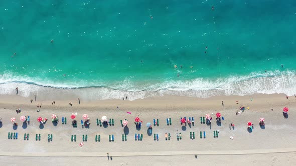 Sandy Beach Top View. Aerial View From Flying Drone