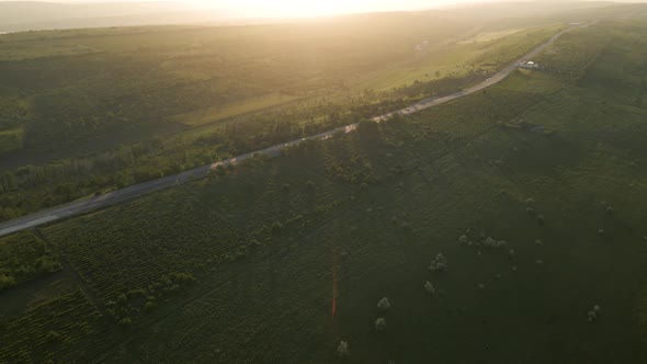 Aerial View  Drone Flight Above the Highway That Crosses alt