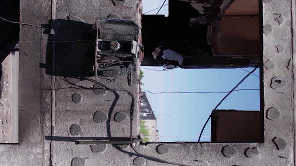 Vertical Video of a Bombedout House in Borodyanka Ukraine alt