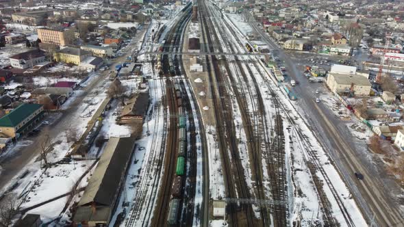 Railway Interchange Station in Winter From a Bird's Eye View