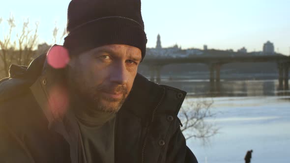 Portrait of Homeless Man Looking with Despair alt