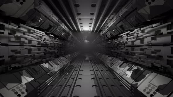 spaceship corridor. Camera movement along a metal corridor. Seamless animation.
