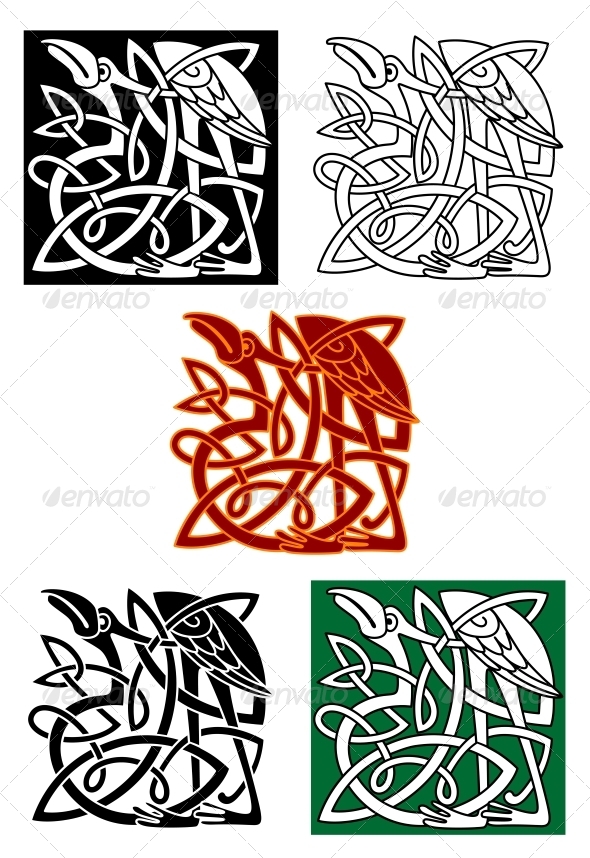 Celtic Totems with Birds - Tattoos Vectors