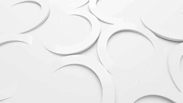 A variety of white abstract shapes are moving on a white background.