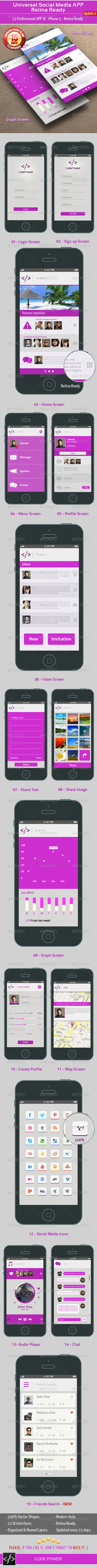 Universal Social Media UI APP - Retina Ready - User Interfaces Web Elements