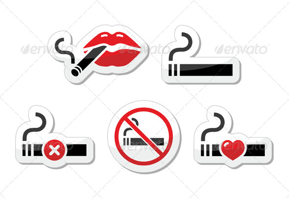 Lips with Cigarette, No Smoking Vector Icons - Health/Medicine Conceptual