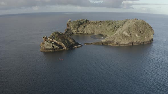 Aerial view of Ilheu da Vila island, Azores islands, Portugal. alt