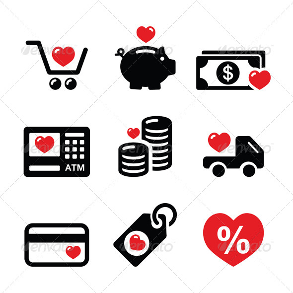 I Love Shopping Icons - Retail Commercial / Shopping