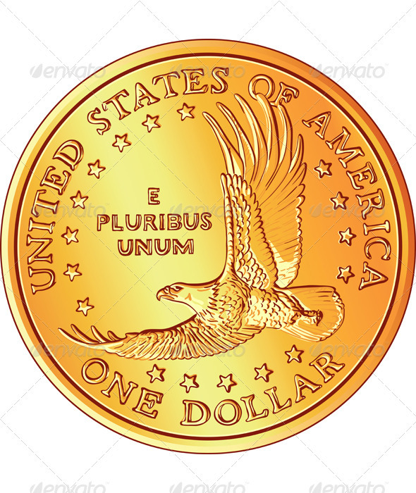 Vector American Money, gold Dollar coin with the i