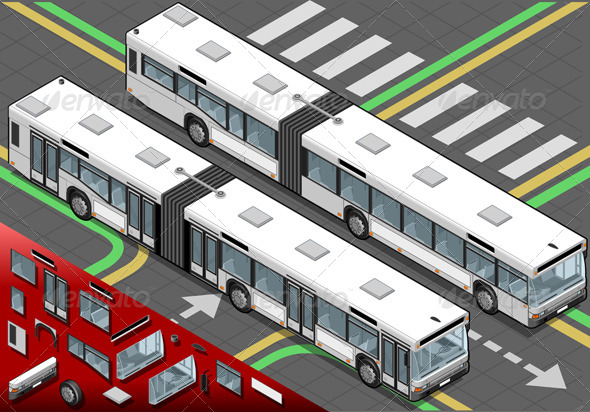 Isometric Long Bus in Front View - Objects Vectors