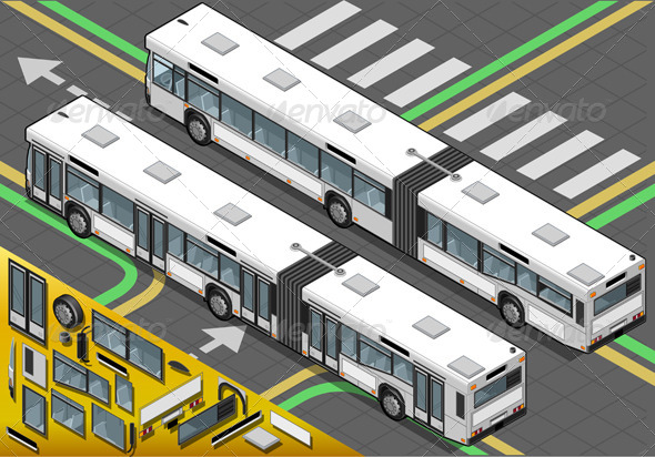 Isometric Long Bus in Rear View - Objects Vectors