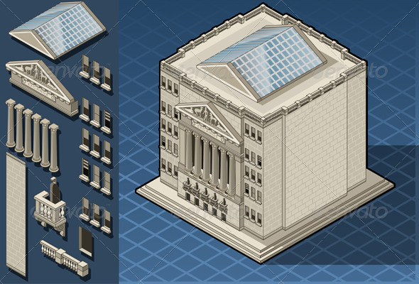 Isometric Stock Exchange Building in New York - Buildings Objects