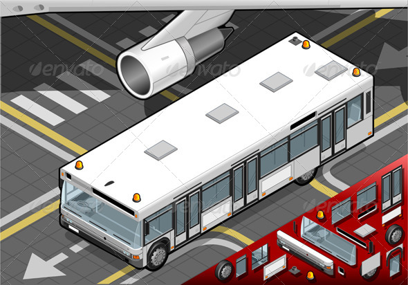 Isometric Airport Bus in Front View - Objects Vectors