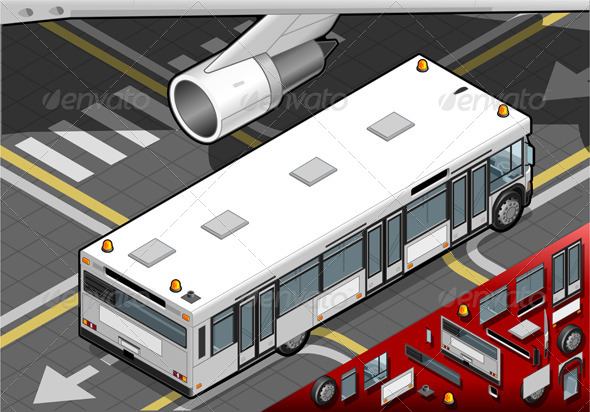 Isometric Airport Bus in Rear View - Objects Vectors