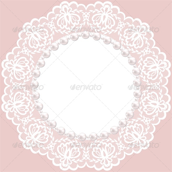 Vintage Card with Lace Doily and Pearls - Backgrounds Decorative