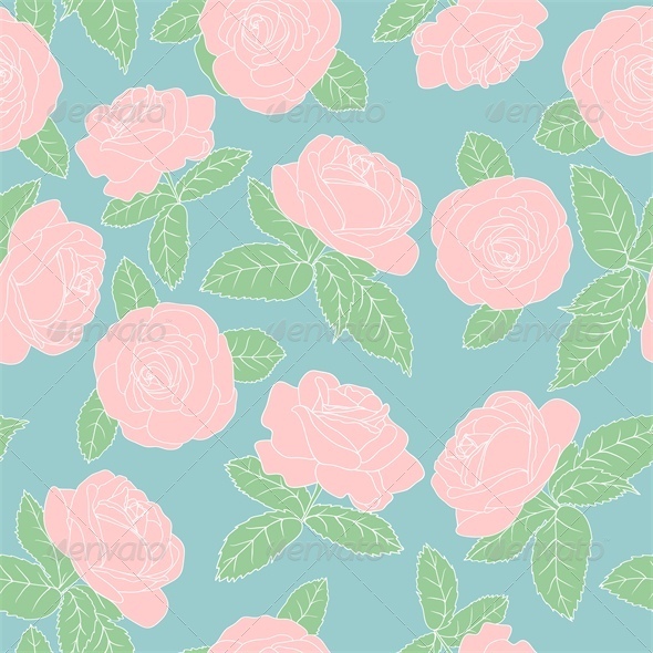 Seamless Background with Pink Roses - Flourishes / Swirls Decorative