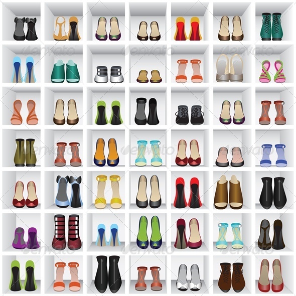 Seamless Background with Shoes on Shelves - Retail Commercial / Shopping