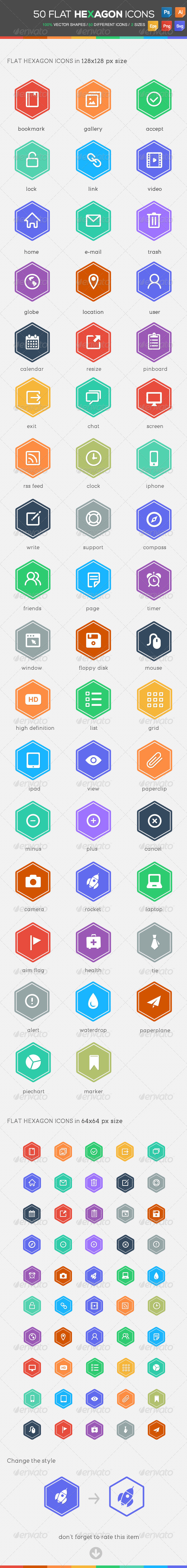 50 Flat Hexagon Icons - Icons