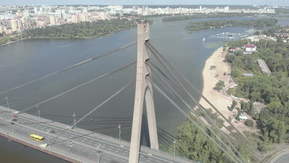 North Bridge Over the Dnipro River. Kyiv, Ukraine. Aerial View alt