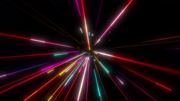 Colorful Supersonic Light Streaks Rotating Looping Background