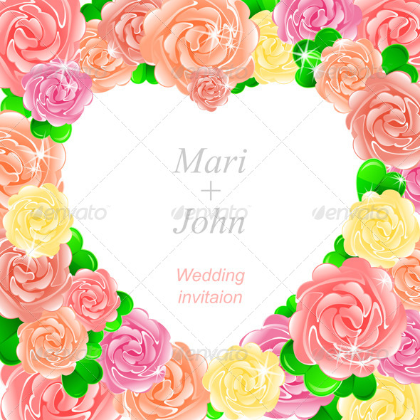 Pink Wedding Invitation with Heart of Roses - Weddings Seasons/Holidays