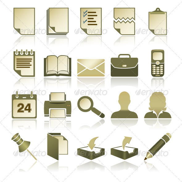 Green Office Icons Set - Web Elements Vectors