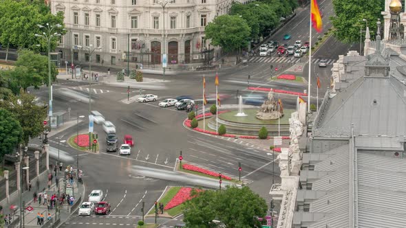 Madrid Timelapse Rooftop Panorama Aerial View of Madrid Post Palacio Comunicaciones Plaza De Cibeles alt