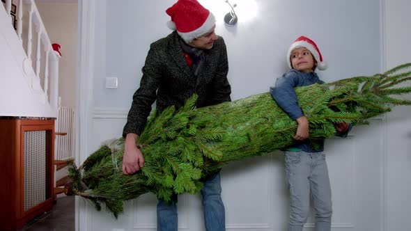 Father and Son Bring Christmas Tree Home alt