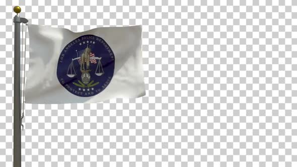 LAPD Flag / Los Angeles Police Department Flag (American Flag) on Flagpole with Alpha Channel - 4K alt
