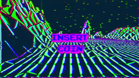 Looped Analogue VHS Low Poly Terrain and Insert Coin Text