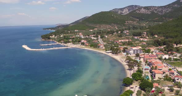 Aerial view of Skala Rachoniou holiday destination located on Thassos island, Greece alt
