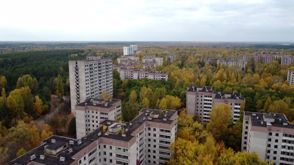 An Approaching Drone Shot of the Concrete Highrise Building in Pripyat