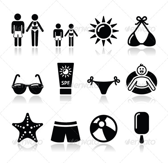 Summer Beach Holidays Vector Icons Set - Seasons/Holidays Conceptual