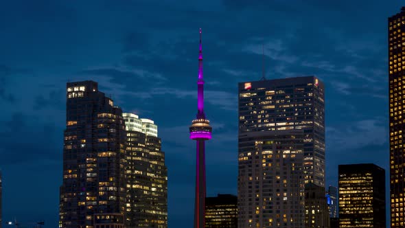 Modern City Skyline Downtown Toronto Storm Clouds at Night
