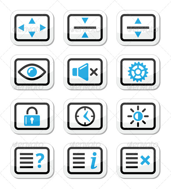 Computer TV Monitor Screen Vector Icons Set - Computers Technology